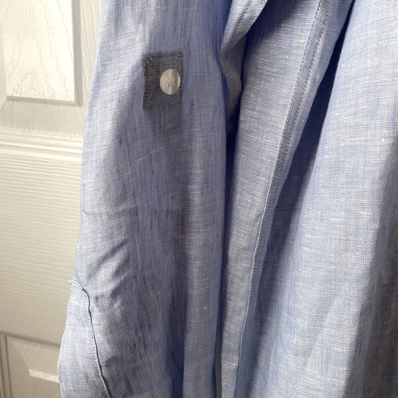 ๐ MURANO BAIRD McNUTT Light Blue 100% Linen Mandarin Collar Long Sleeve Shirt LT - Picture 3 of 8